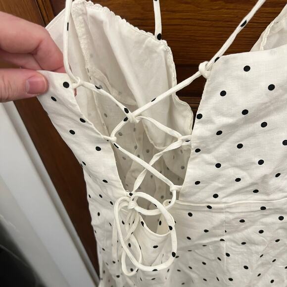 Zara White Polka Dot Dress V Neck Backless High Waist Sleeveless sz M NWT's - Picture 14 of 16